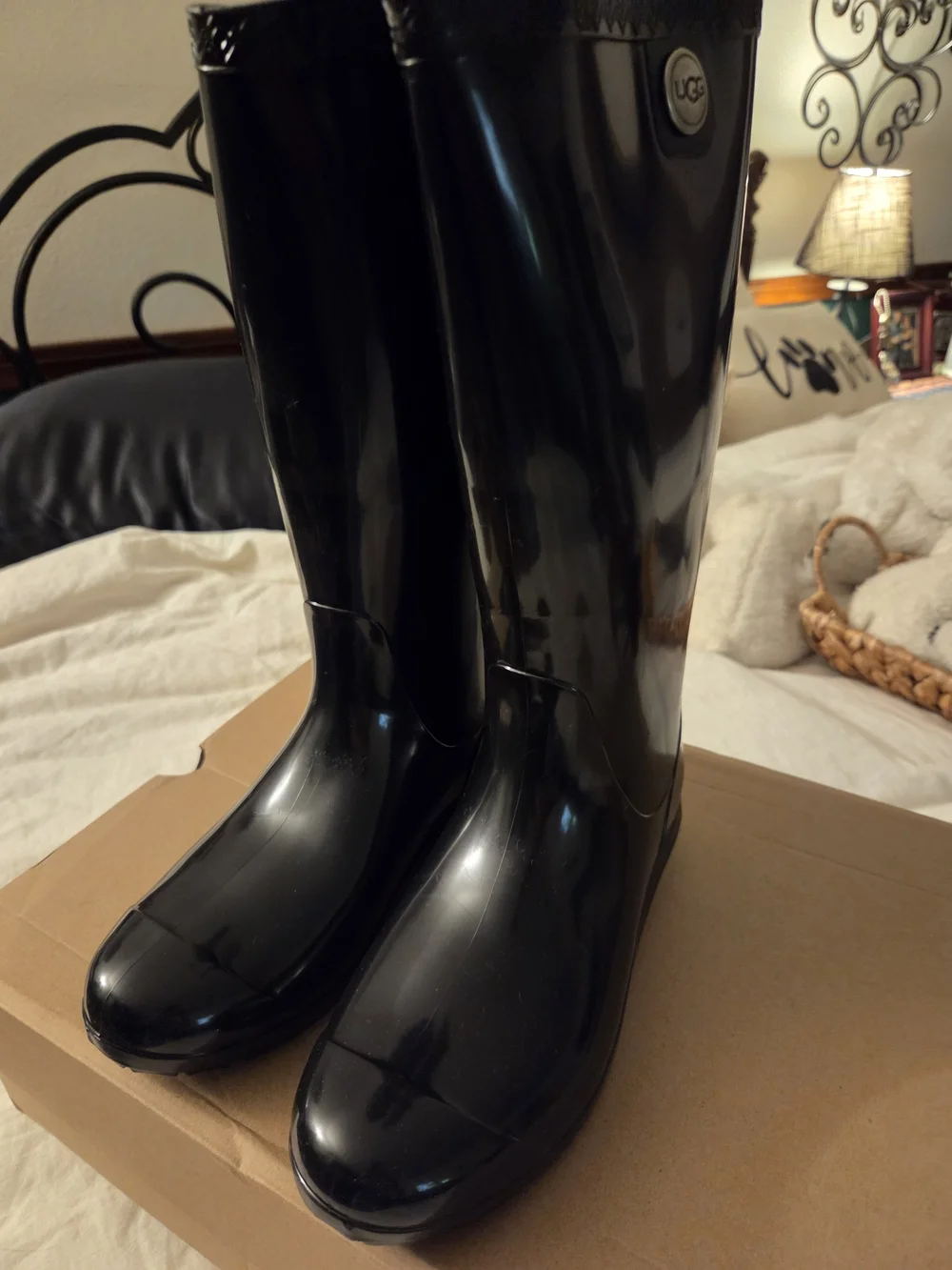UGG Women's Glossy Black Tall Rain Boots